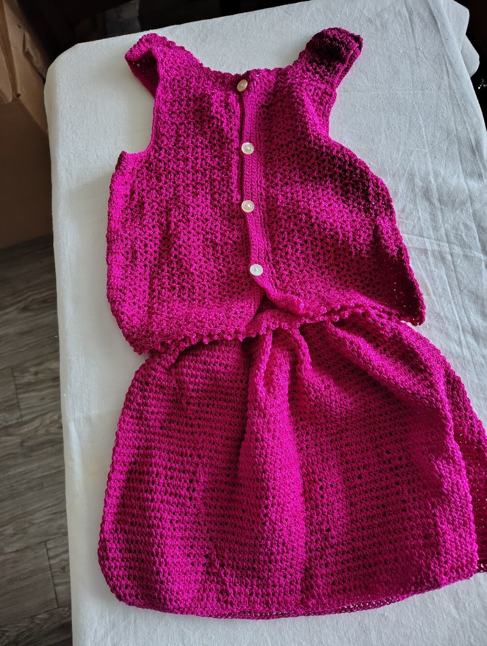 Handmade Crochet 2 Piece Set Fuchsia Pink Top &Skirt" (O Girls/Women